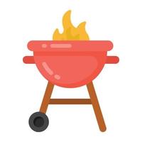 Barbeque grill in flat style icon, outdoor cooking vector