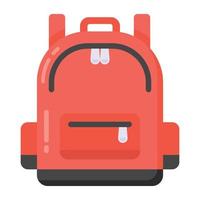 Backpack in flat design icon, travelling bag vector