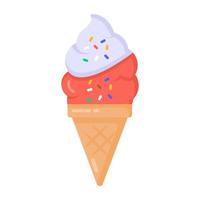 un icono plano de cono de helado, un delicioso postre vector