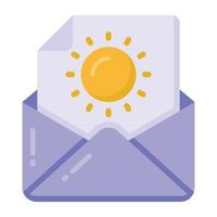 Sun document inside envelope denoting flat icon of morning mail vector