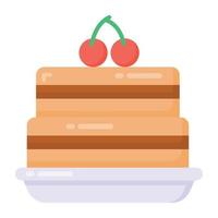 Cherries cake in flat style icon, bakery item vector