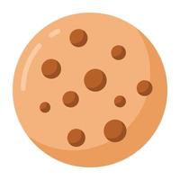 A chocolate chips cookie in flat icon vector