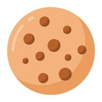 una galleta con chispas de chocolate en un icono plano vector