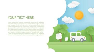 Ecology concept in paper cut style. Banner design template. Vector illustration.