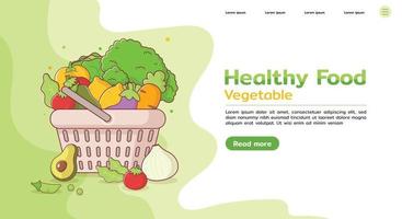 Cute dibujos animados de verduras divertidas en la cesta de la compra aislado sobre fondo de color verde para la plantilla. vector