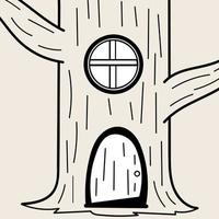 casa de fantasía en el árbol con puerta y ventana vector