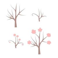 Set of bare tree, blooming tree, branches isolated on white background. vector