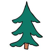 Cartoon doodle linear Christmas spruce isolated on white background. vector