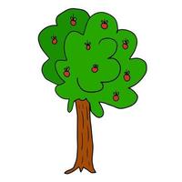 Cartoon doodle apple tree isolated on white background. vector