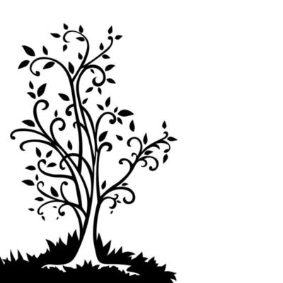 Leaflet with hand drawn tree isolated on white background.