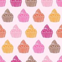 Cute hand drawn cupcake seamless pattern. vector