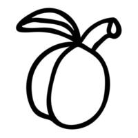 Cartoon doodle linear apricot with leaf isolated on white background. vector
