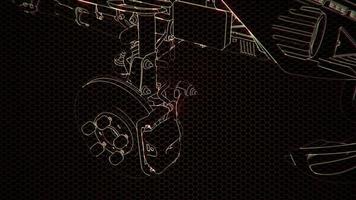 Holographic animation of 3D wireframe car model with engine photo