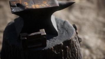 Old anvil attached to a stump photo