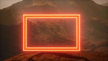Neon Portal on Mars Planet Surface With Dust Blowing photo