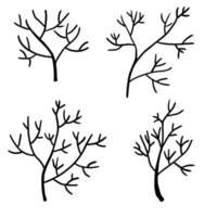 Set of doodle tree branches. Plants isolated on white background. Floral elements collection. vector