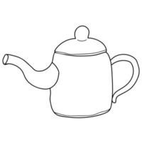 Cartoon doodle linear kettle, teapot isolated on white background. vector