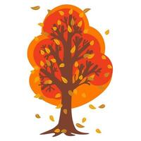 Cute orange autumn tree isolated on white background. vector