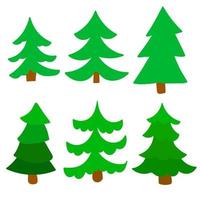 Cartoon green spruce set isolated on white background. vector