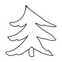 Cartoon doodle linear Christmas spruce isolated on white background. vector