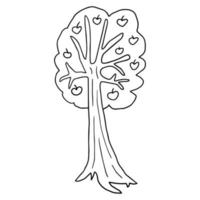 Cartoon doodle apple tree isolated on white background. Fruit tree in childlike style. vector