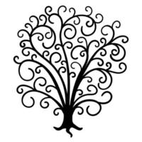 Cartoon curly tree silhouette isolated on white background. vector