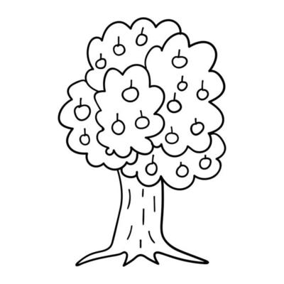 Cartoon doodle apple tree isolated on white background.