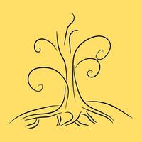 Hand drawn bare tree with roots isolated on background. vector