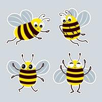 un conjunto de pegatinas para niños, dibujadas lindas abejas divertidas con diferentes emociones. decoración para vacaciones vector