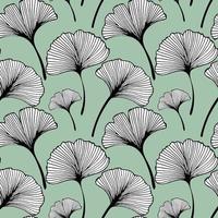 Seamless pattern, hand drawn contour hatched Ginko leaves on a light green background. Textile, wallpaper, cover. vector