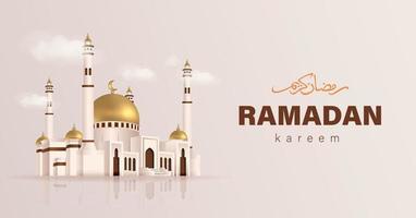 Ramadan Kareem Premium Design with Realistic Mosque Vector Illustration