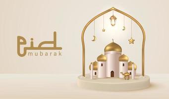 Eid Mubarak Design with 3D Realistic Ornament Vector Illustration