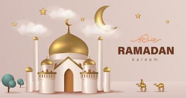 Ramadan Kareem Premium Design with Realistic Mosque Vector Illustration