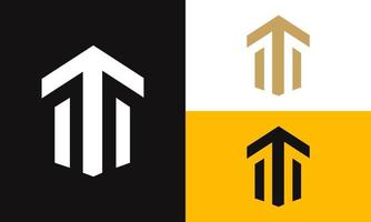 T typeface and up arrow with three color modes real estate logo design vector