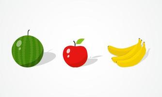 Tropical fruits set of watermelon banana and apple illustration on isolated background vector