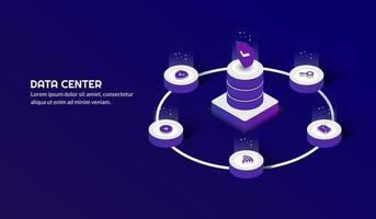 fondo de centro de datos isométrico, concepto de seguridad de datos vector