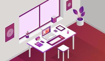 Working space room background with isometric elements vector
