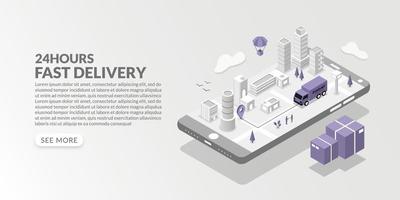 Fast delivery service in sometric design, online logistic concept vector