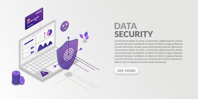 sistema de protección de datos isométricos y seguridad de la información personal vector