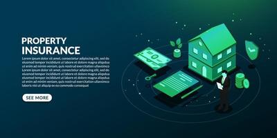 Isometric property insurance background, House loan, rent and mortgage concept vector