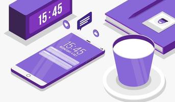 Close up isometric elements background  for smart chat concept vector