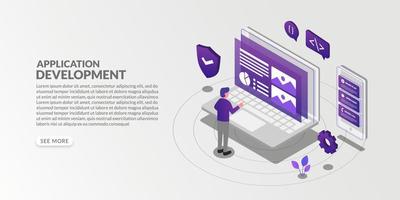 desarrollo de aplicaciones móviles en estilo isométrico, concepto de diseño ux ui vector
