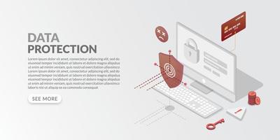 sistema de protección de datos isométricos, seguridad de la información personal vector