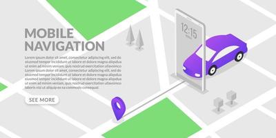 Isometric mobile gps navigation and tracking with city map and marker vector