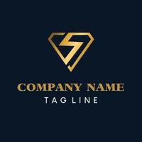 gold diamond with letter S logo vector