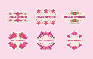 Set of Beauty Pink Cherry Blossom Sticker vector