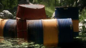 Rusty barrels in green forest photo