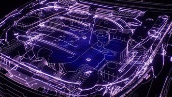 Holographic animation of 3D wireframe car model with engine photo