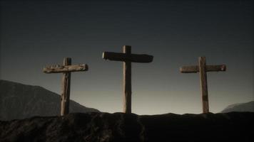 wooden Crucifix cross at mountain photo