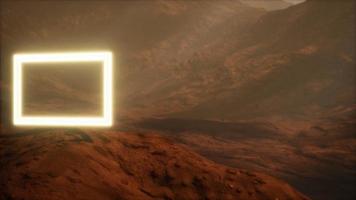 Neon Portal on Mars Planet Surface With Dust Blowing photo